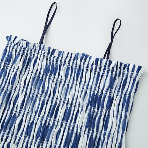 Image of KMBANGI Women Striped Sleeveless Maxi Dress Swing Patchwork Midi Dress Smocked Spaghetti Strap Colorful Long Sundress