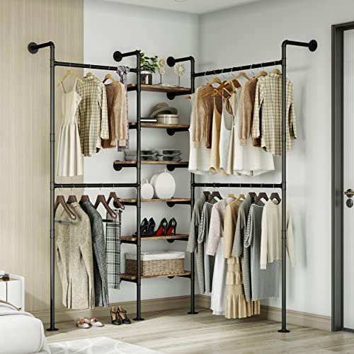 Hkaikzo Industrial Pipe Clothes Rack, Décor Wall Mounted Clothing Rack, For Walk-In Wardrobe Multi-Purpose Storage Clothes Hanging Shelf, 2 Installation Methods #TOP1