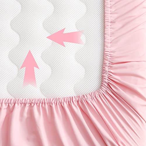 Posenpro 2 Pack Microfiber Fitted Crib Sheets For Baby Boys Girls, Cozy & Soft Solid Color Toddler Bed Sheets For Standard Crib And Toddler Mattresses, 28"X52"X8", Pink & White #TOP2
