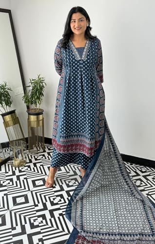 Image of KLOSIA Women Printed Anarkali Kurta and Pant Set with Dupatta