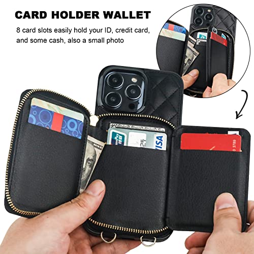 Bocasal-Crossbody-Wallet-Case-for-iPhone-14-Pro-Max-RFID-Blocking-PU-Leather-Zipper-Handbag-Purse-Flip-Cover-Kickstand-Folio-Case-with-Card-Slots-Holder-Wrist-Strap-Lanyard-5G-67-Inch-Black