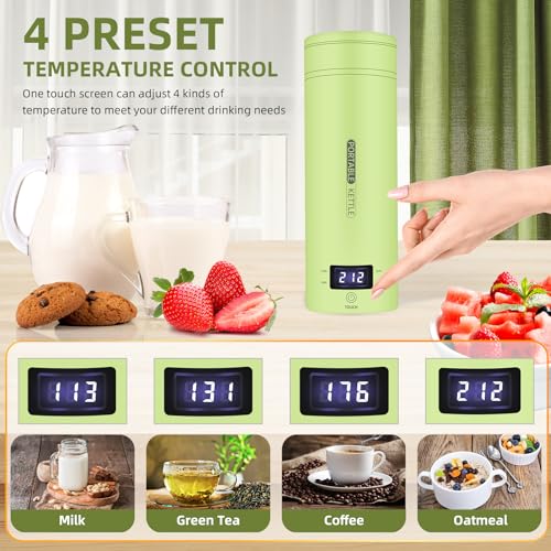 Image of Travel Electric Kettle Portable Small Mini Tea Coffee Kettle Water Boiler, Water Heater with 4 Temperature Control,304 Stainless Steel with Auto Shut-Off & Boil Dry Protection, BPA-Free (Green)