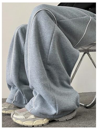 Men's Baggy Sweatpants Drawstring Elastic Waist Y2K Loose Wide Leg Long Pants with Pockets4