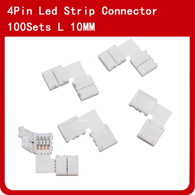 Wiring Connecting Terminals - 100sets/lot Solderless L Shape 90 Degree Corner 10mm PCB 4pin RGB LED Connectors with Clips for 12V 5050 LED Strip