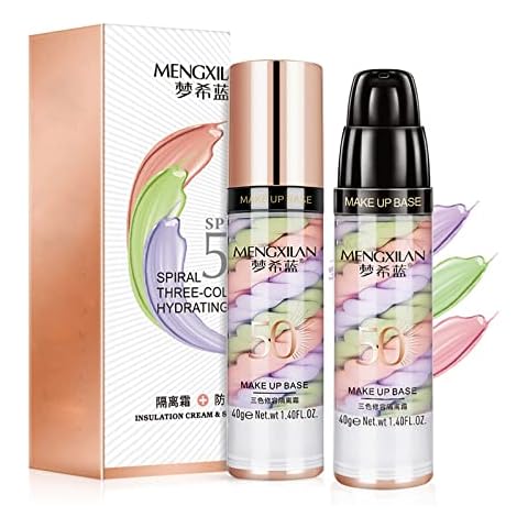 Btspring 2pcs Pore Primer, Color Correcting Facial Serum, Face Makeup Primer Base,Isolation Cream,Invisible Pore,Oil Control, Brightening Moisturizing Essence Concealer Foundation (#1) Cover