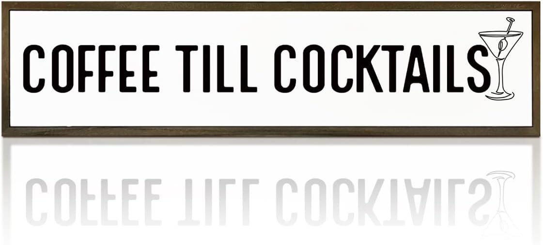 Coffee Decor Signs, Rustic Home Decors for Kitchen Bar, Cafe Decor, Housewarming Party Gift, Decorative Wooden Hanging Sign, Coffee Until Cocktails Sign, 17.8x4x1.2 inches