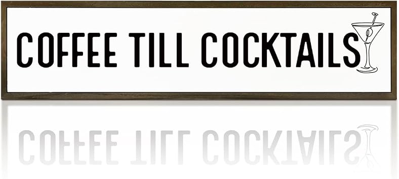 Coffee Decor Signs, Rustic Home Decors for Kitchen Bar, Cafe Decor, Housewarming Party Gift, Decorative Wooden Hanging Sign, Coffee Until Cocktails Sign, 17.8x4x1.2 inches