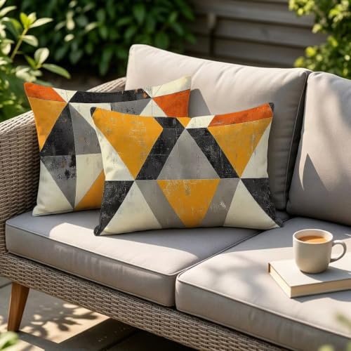 Housse de coussin extérieur déperlant double face lin imperméable 40x80 cm géométrique - 5
