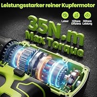 12V klein Akkuschrauber Set, Akku bohrschrauber mit 2 * 2000 mAh Akkus, 3/8" Bohrfutter, 18+1 Drehmoment, Led lichter & 2-Gang, 35 Nm Max. Akku bohrmaschine (Profi-Ausführung) – Ansicht 3