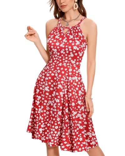 Image of ANYFITTING Built in Bra Halter Dresses for Women 2026 Summer Pockets Dress Flowy Midi Sundresses Beach Vacation