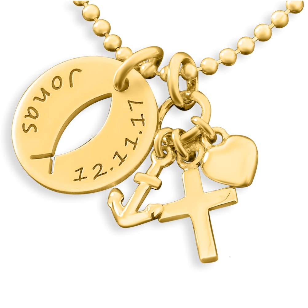 Namenskette 925 Silber goldkette mit Gravur Taufkette Taufe Silberschmuck Taufschmuck Glaube Liebe Hoffnung Kette Ichtys Baby Heilige Taufe Kinderschmuck | HANDMADE IN GERMANY