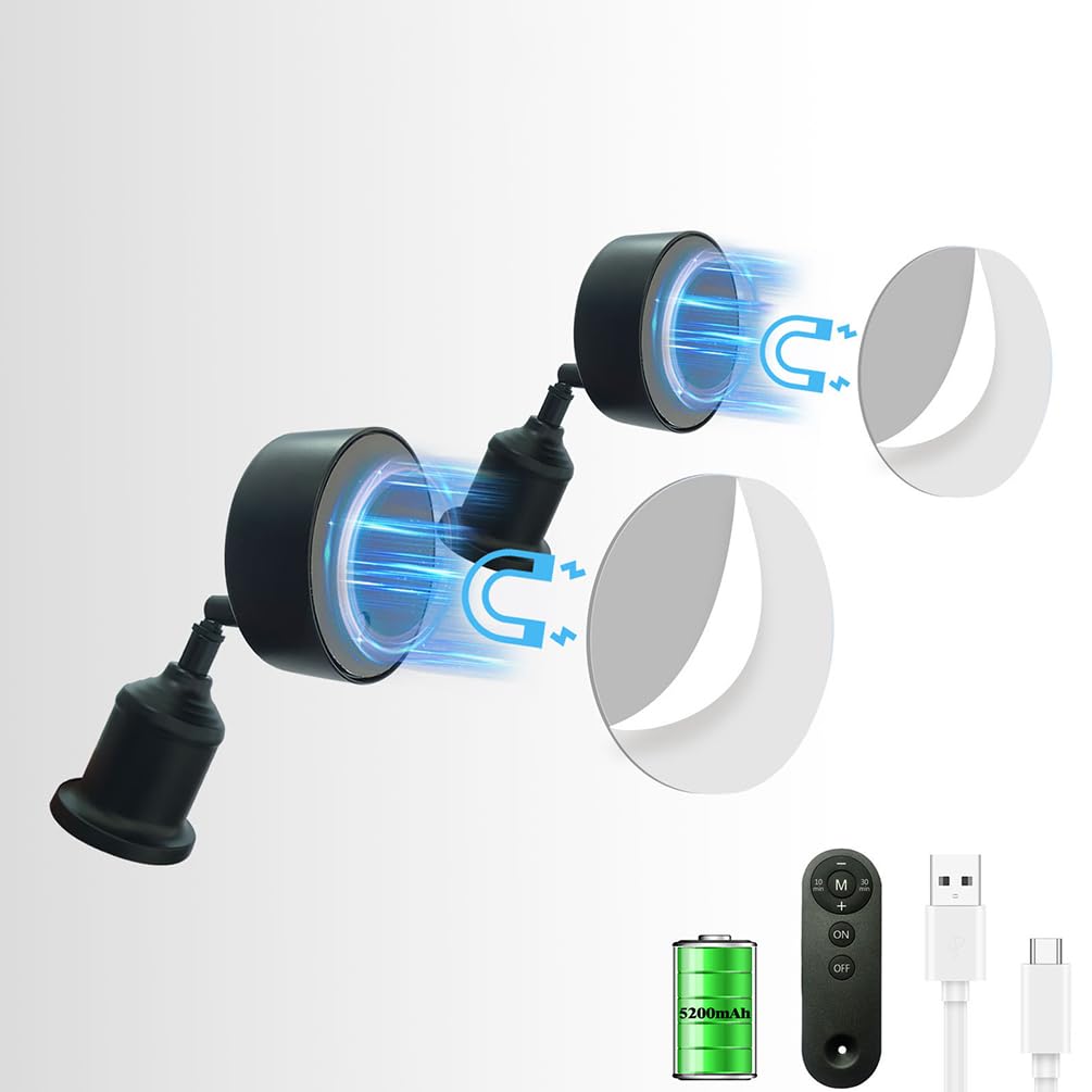 Akku Wandleuchte Kabellose Retro Drehbar Wandlampe Ohne Stromanschluss USB Aufladung Wandspot Dimmbar Fernbedienung Innen Wandbeleuchtung Touch Schalter Time für Nachttisch, Lesen, Flur,1 stück