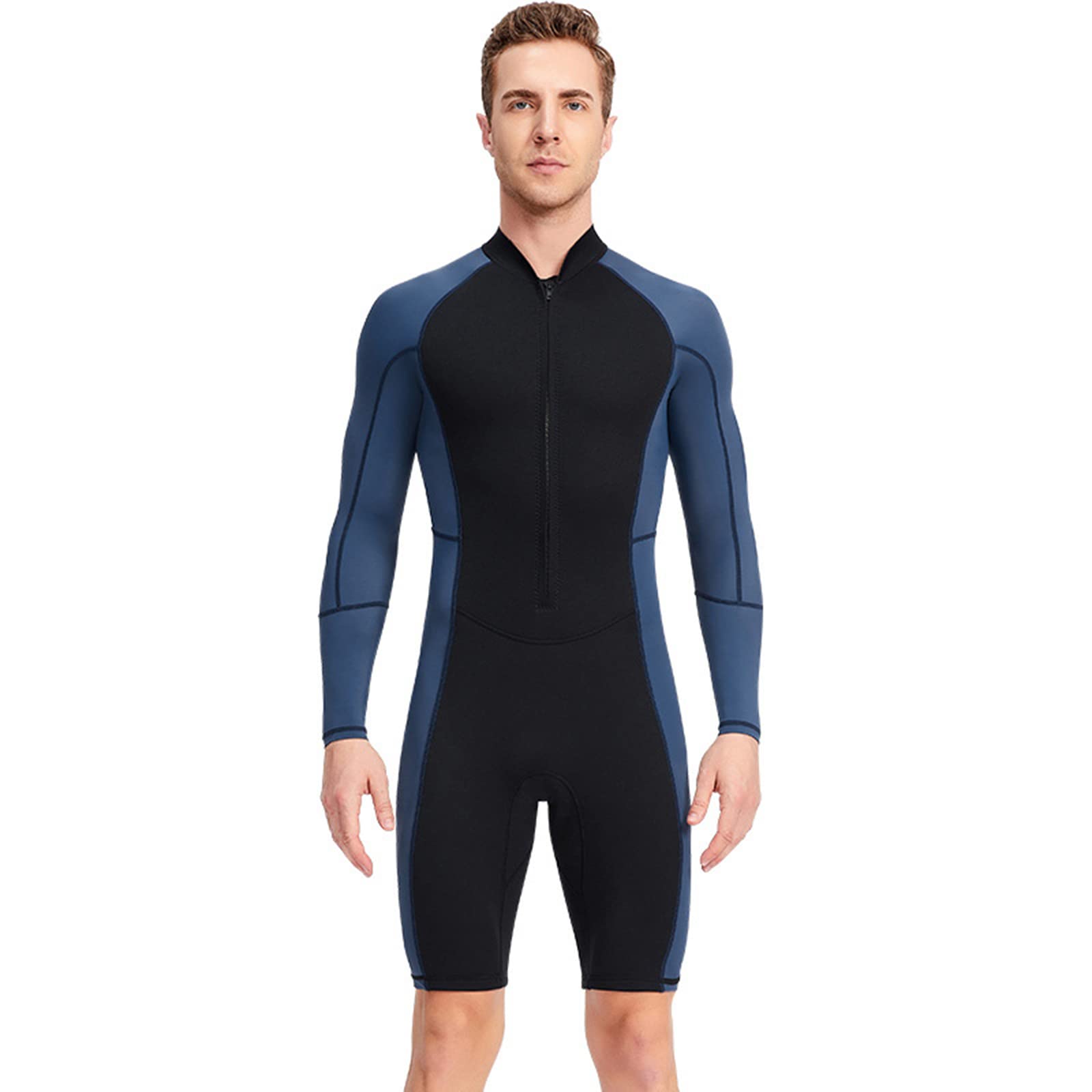 Combinaison Plongée Homme 1.5mm Shorty Neoprene Wetsuit avec Fermeture pour Plongée Surf Natation Snorkeling Sports Nautiques,Bleu,XL