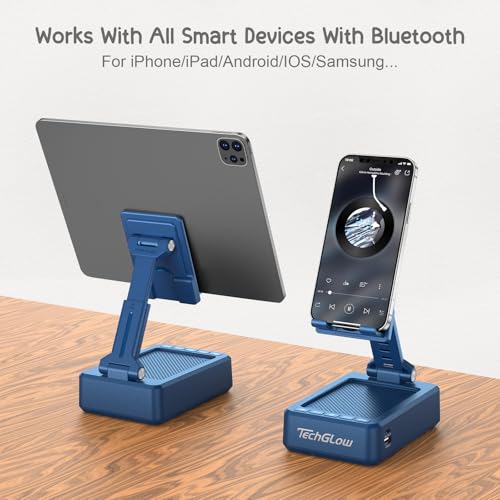 Support pliable pour téléphone TechGlow avec haut-parleur Bluetooth et powerbank bleu - 6