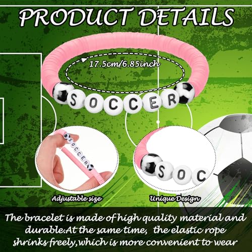 Trnayi 24 Pcs Soccer Party Favor Gift Bracelets Stackable Clay Beaded Bracelets Soccers Beaded Ball Adjustable Clay Bracelet Jewelry for Soccer Event Sports Gifts Supplies(Pink) by Trnayi - Image 2
