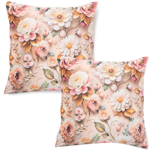 Image of HOKIPO 'Nature Muse 7D' Premium HD Printed Holland Velvet Cushion Cover for Sofa| 22x22 Inch (55x55 cm) | Pack of 2, Rose Symphony (IN-924-D5*2)