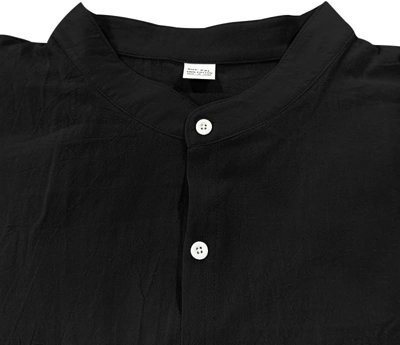 Men's Linen Blend Shirt - Long Sleeve Solid Color Button Down Henley Casual Shirt for Vacation Business - Image 4