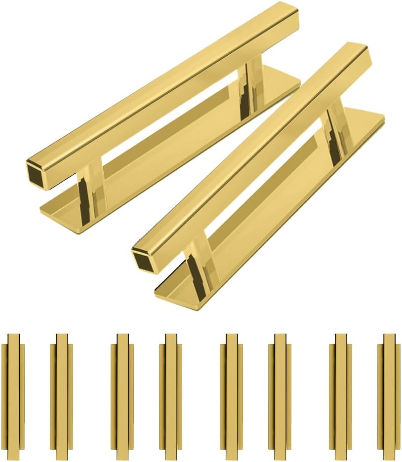 Self-Stick Push Pull Helper,10 Pack ABS Plastic Wardrobe Handles Pulls for Furniture Cabinets Closets Drawer Handles (Gold)