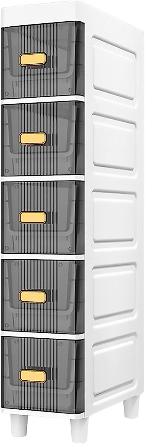 YAYASHANLI 3/4/5/6 Tier Narrow Bathroom Corner Floor Cabinet, 7" W Narrow Toilet Paper Storage Cabinet Large Capacity, Cabinet Storage Cart for Bathroom, Laundry Room, Kitchen, Space Sa(Grey,5 Tie