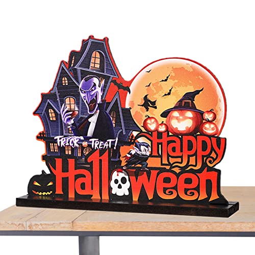 Letreros de centro de mesa de madera Happy Halloween | Carteles de mesa de madera para decoraciones de fiesta de Halloween - Letrero de madera para centro de mesa de Halloween, decoración de mesa Cykt Cover