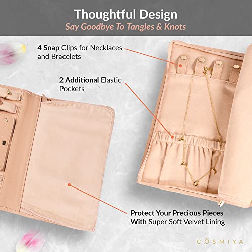 Cosmiya Luxury Vegan Leather Traveling Jewelry Organizer - Jewelry Roll, Travel Jewelry Bag, Jewelry Travel Organizer, Travel Necklace Earring Ring Organizer, Organizador De Joyas Para Mujer #TOP2