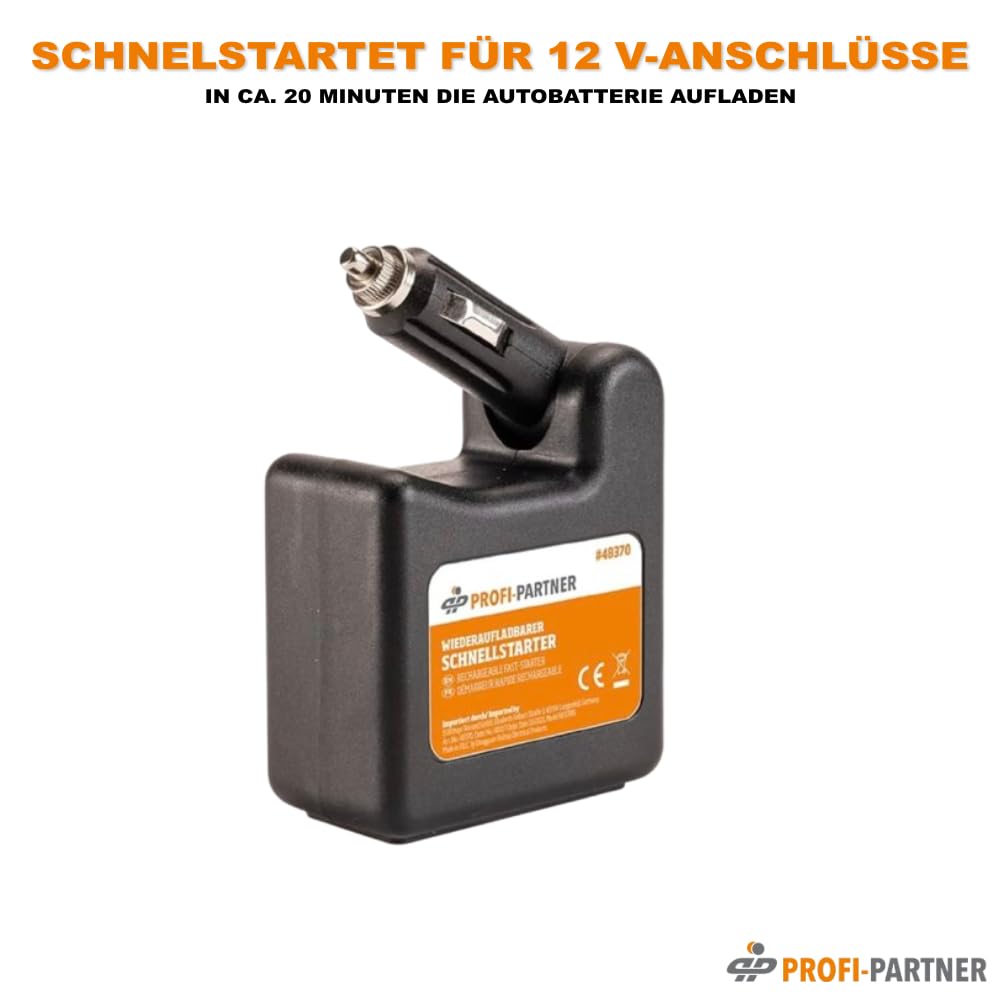 Kfz-Starthilfe, aufladbarer Schnellstarter mit USB-Powerbank | Laden über Zigarettenanzünder, 12-Volt-Anschluss, LED-Ladestandanzeige, Batterie-Booster in ca. 20 Minuten, saubere Hände