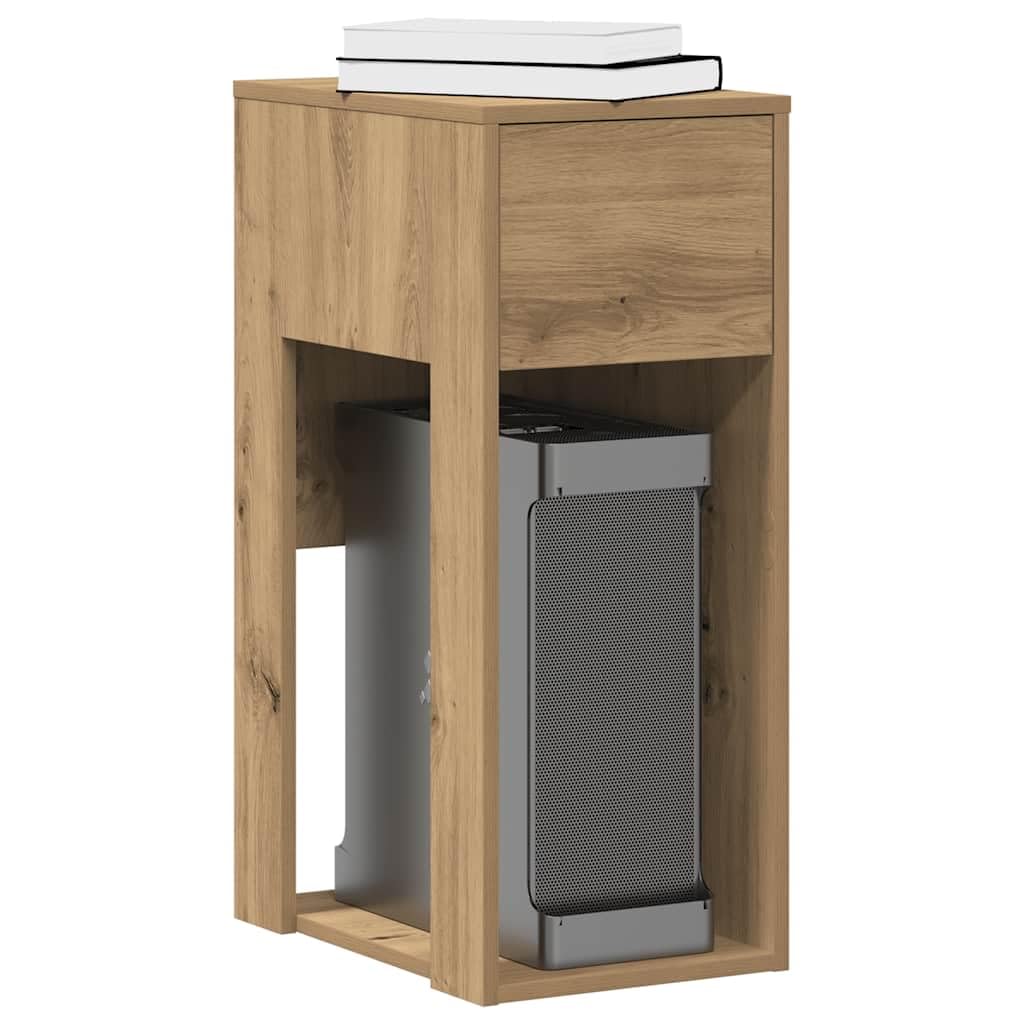 Mobile per computer con cassetto in rovere Artisan, 30 x 44 x 74 cm, spazio per PC e accessori, ufficio, postazione di lavoro, casa, studio