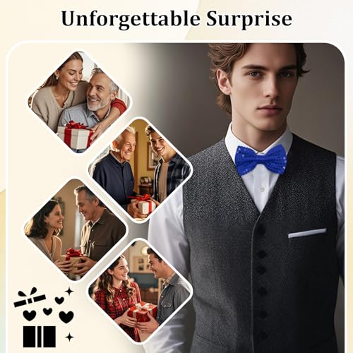 Image of Sequin Bow Ties for Men, Sparkling Mens Bow Tie for Prom Recital | 4.33 inch x 2.75 inch, Pre-tied Men's Bow Tie, Adjustable Strap, Shiny Sequin Surface, Assorted Versatile Hues, for Festival Party