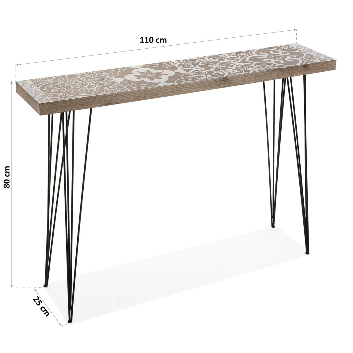 Tavolo Consolle stretta Tavolino da divano, Consolle strette Tavolo da ingresso alto con piano in legno color noce, struttura in ferro nero, per corridoio di casa