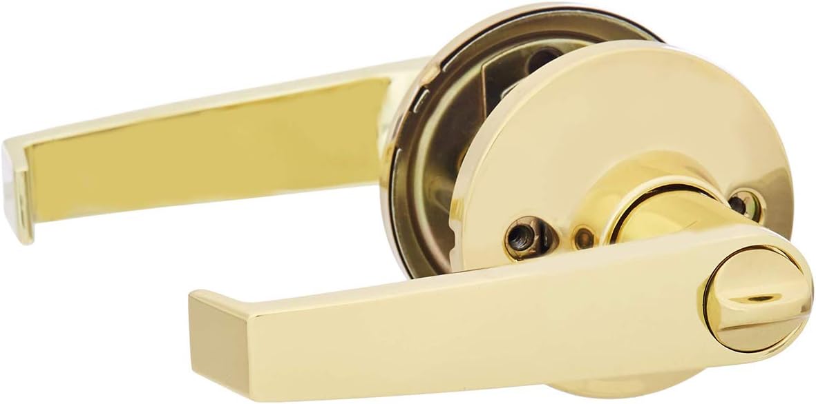 Amazon Basics Bedroom/Bathroom Door Lever With Lock, Hook, Polished Brass