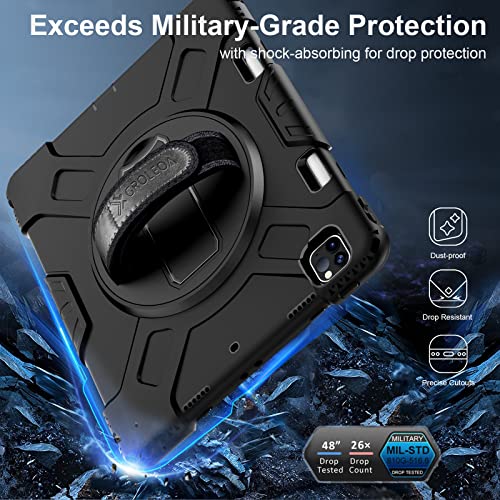Groleoa Ipad Pro 12.9 Inch Case 2022/2021 (6Th 5Th Generation): Military Grade Full-Body Protective Cover Case For Ipad Pro 12.9 6Th/5Th Gen - Rotating Stand - Hand/Shoulder Strap, Black #TOP1