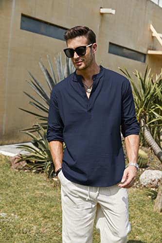 image for COOFANDY Men's Cotton Linen Henley T-Shirts Long Sleeve Hippie Casual 