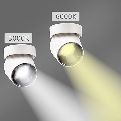 Miniatura 7 de Foco de techo LED de 12 W, luz direccional de rotación de 360°, 6000 K, blanco frío/lámpara de pared para pasillo, galería, sala de estar/blanco