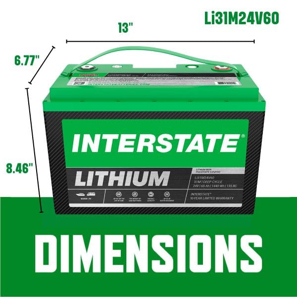 Image of Interstate Batteries 24V 60Ah LiFePO4 Trolling Motor Battery, Group 31M