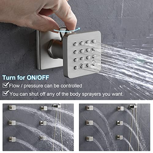 Enga Rain Shower Jet Thermostatic System Work At The Same Time, Body Spray With On-Off Switch, 16Inch Brushed Nickel Brass Faucet Complete Set #TOP4