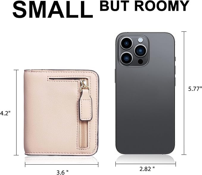 Image of Gostwo Small Wallet for Women, Slim Bifold Credit Card Holder, Compact RFID Blocking Cash Wallet, Billfolds Thin Leather Zipper Pocket, Mini Wallet Gift for Ladies Teen Girls Travel with ID Window