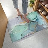 Soft Shag Doormat Marble Pattern,Non Slip Bath Rug Absorbent Mat Teal Turquoise Gold Textured,Washab