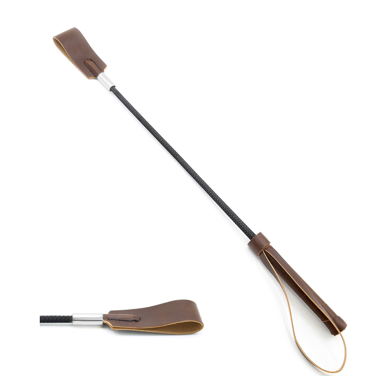 Frusta equestre per Cavalli,45cm Marrone Frusta per Cavalli,Frusta da Equitazione in Pelle PU,con Manico Antiscivolo,per Equitazione,Allenamento,Cosplay