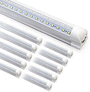 10Pack 8Ft LED Shop Light Fixture, 90W T8 Integrated LED Tube Light, 6500K 12000LM V Shape Linkable Light Fixture, High Output Clear Cover Plug and Play, 270 Degree LED Lighting for Garage Shop Barn