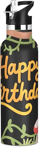 Happy Birthday Childish Words Lightweight Reusable Water Bottle Insulated with Leak Proof Spout Lid Vacuum Insulated for School and Outdoor Sports