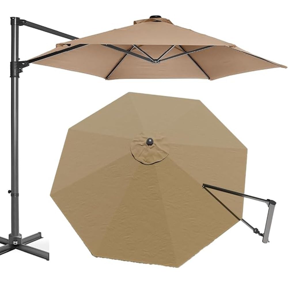 10Ft 11.5ft Patio Umbrella Replacement Canopy For Cantilever Umbrella Round, 8 Ribs Market Umbrella Top Cover, Pool Parasol Offset Umbrella Canopy Top Only
