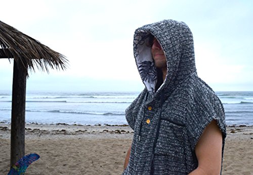 Surf Poncho / Adult Hooded Towel / Changing Towel / Wetsuit Changing Robe / Swim Parka - Changing Poncho Charcoal Black / Indigo Blue; Saves a Sea Turtle's Life - Black - Thumbnail 4