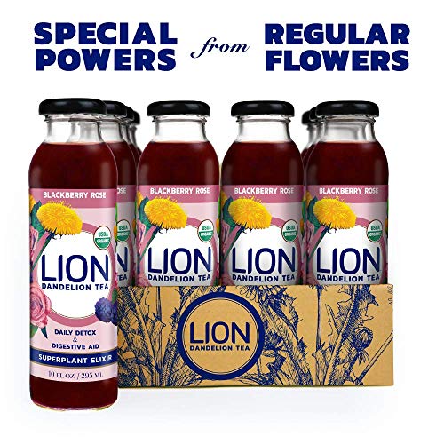 LION Organic Bottled Dandelion Tea | Immunity Booster - Prebiotic Tea Full of Antioxidants | Blackberry Rose | 12 Pack