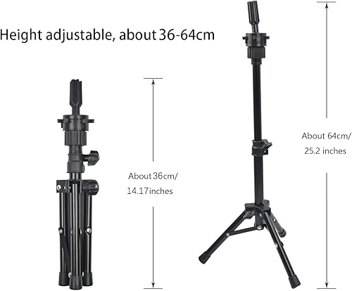 Miniatura 2 de YTBYT Mini soporte de peluca trípode de 25 pulgadas ajustable para peluca de cabeza de maniquí para cosmetología peluquería entrenamiento