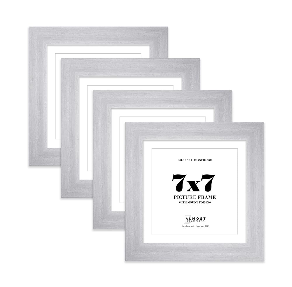7x7" Silver Square Frame With Mount for 6x6" Pictures 28mm Edge Frame Display with Wall Hooks and Kickstand, 4 Pack โ image 1