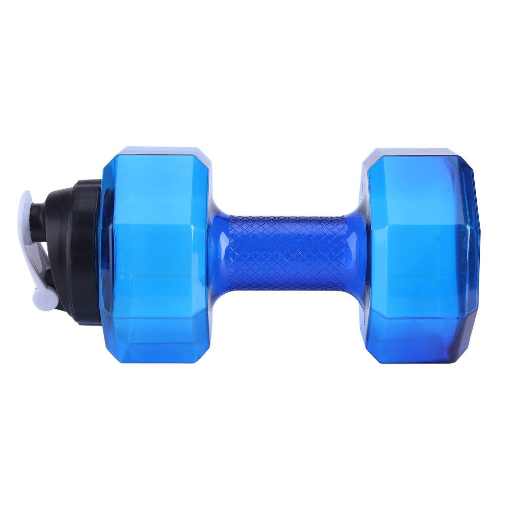 Bottiglia D'acqua a Forma di Manubrio di Grande capacità da 2,2 Litri per Fitness, Palestra, Campeggio, Escursionismo con Struttura e Coperchio a Prova di Perdite (BLUE)
