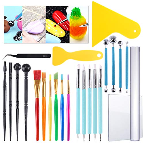 Glarks 24Pcs Carving Modeling Clay Sculpting Tools Set Including Ball Stylus Tools, Plastic Pottery Tools, Silicone Tip Pens, Painting Brushes For Embossing Art, Coloring, Nail Art Painting #TOP11
