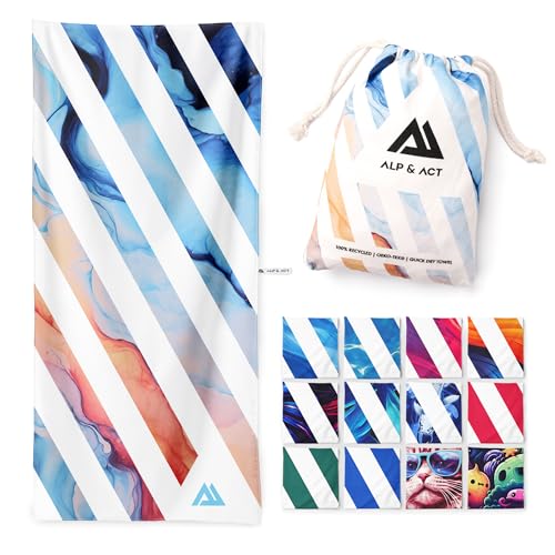 ALP & ACT Toalla de Playa XXL 200x90 cm   Microfibra 100% reciclada   Ultraligera y de Secado rápido   Toalla Grande para Vacaciones, Piscina y Playa   Paño Compacto   Multicolor