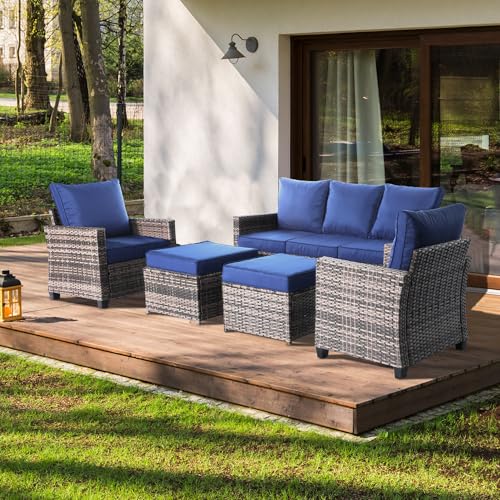 Decksplore 5 Piece Rattan Outdoor Patio Furniture Set, Weather-Resistant Outdoor
