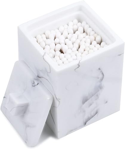 JUNGFORD Soporte cuadrado Qtips, organizador de encimera de baño con tapa para bola de hisopo de algodón, tapete de esponja de maquillaje, sal de